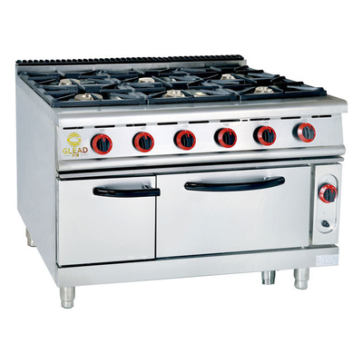 Efficiëntie Commerciële keuken Gas Range Kookplaat 6 Brander Zware restaurantapparatuur NG/LPG