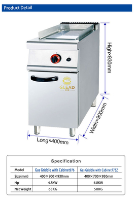 330x580x20 Griddle Plate Grootte Commerciële keuken- en kookapparatuur voor LPG/NG-energie