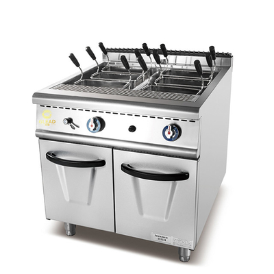 Grote tankcapaciteit Fastfood-keukenapparatuur voor gasverbruik LPG/NG 1.58/2.28KgGasPastacookerWithCabinet/h