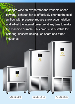 Capaciteit Commerciële hotelapparatuur Commerciële horecaapparatuur -90 tot -18 graden Bevriezing Blastchiller / vriezer