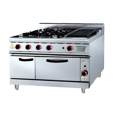 GH-999A Gas Range met Ava Rock Grill 27Kw Heavy Duty Restaurant Kookoven.