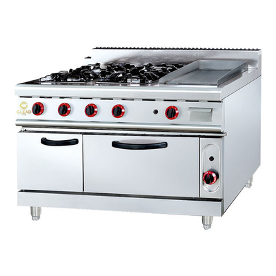 GH-999A Gas Range met Ava Rock Grill 27Kw Heavy Duty Restaurant Kookoven.