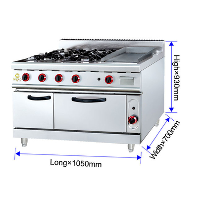 GH-999A Gas Range met Ava Rock Grill 27Kw Heavy Duty Restaurant Kookoven.