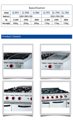 GH-999A gasbereik met 4-brander Lava Rock Grill Oven voor professionele keuken