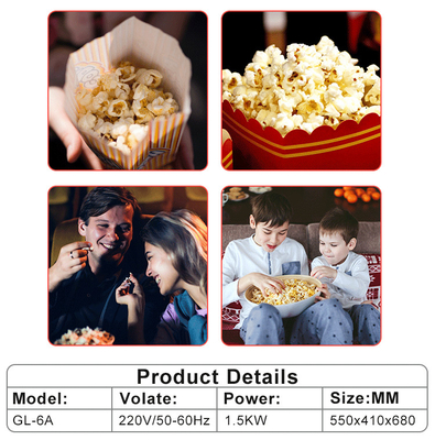1.5KW elektrische popcornmachine 220V-240V lichtgewicht ontwerp voor thuisfilm nachten