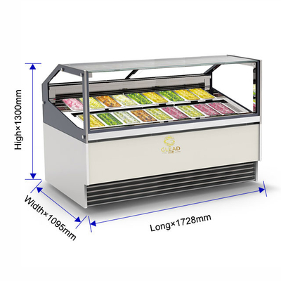 Italiaanse stijl Gelato Freezer Display Case met omgekeerde ontdooiing en geventileerd koelsysteem