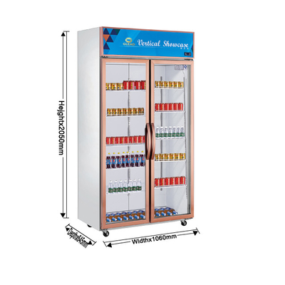 Commerciële roestvrijstalen drankvertoonkoeler 1300L Volume 220-240v Spanning 0~10 Temperatuur