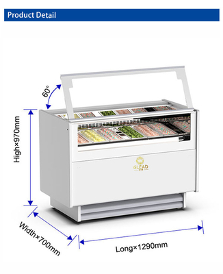 1050W Geventileerd Gelato IJsshowcase Koelcel met 6 Italiaanse pannen