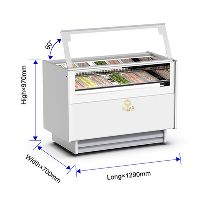 1050W Geventileerd Gelato IJsshowcase Koelcel met 6 Italiaanse pannen