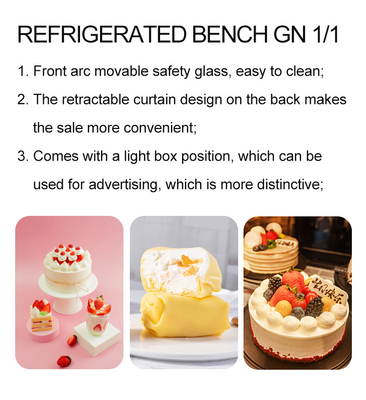 Efficiëntie Industriële luchtgekoelde koelinstallatie 415L Cake Showcase Temperatuurbereik 2~8°C