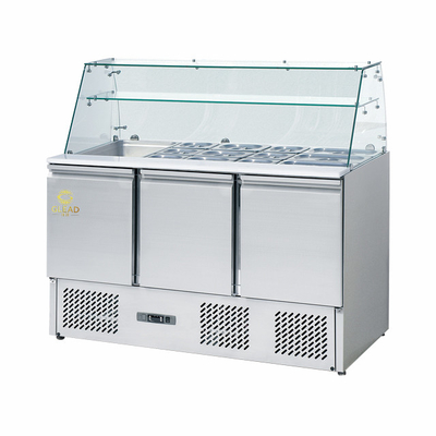 Rustvrij staal 3-deurs koeler 220-240V GN1/3 koelinstallatie voor temperatuurbereik 2-8.C