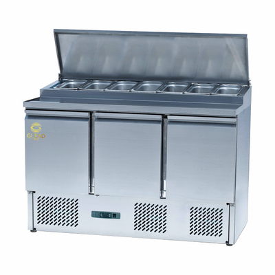 Rustvrij staal 3-deurs koeler 220-240V GN1/3 koelinstallatie voor temperatuurbereik 2-8.C