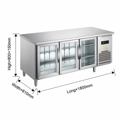 220V-240V 5°C -0°C Dubbele glazen deur Industriële koelapparaat 150L Display Chiller