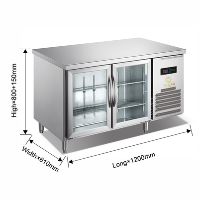 220V-240V 5°C -0°C Dubbele glazen deur Industriële koelapparaat 150L Display Chiller
