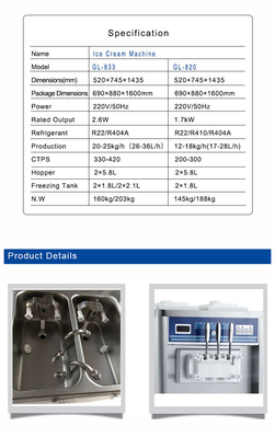 Capaciteit zachte ijsmachine met 20-25kg/h Productie 28-36L/h Uitvoer 330-420 kopjes/h