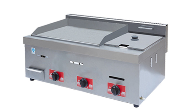 Gasrestaurant Griddle roestvrij staal zilveren kookapparatuur met een temperatuurbereik van 0,00 oC tot 100 oC