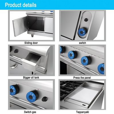 Vlekvrye staal gas range oven Combo voor commerciële keukens