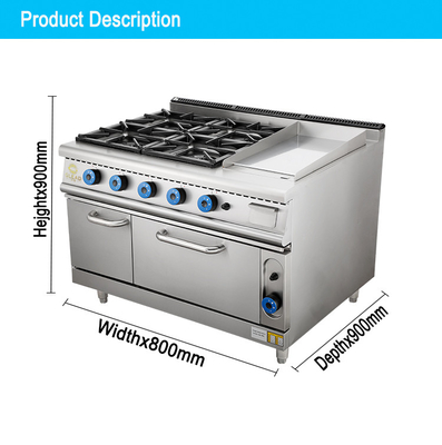 Hotel Gas 4 Range Oven Met Oven SS304 LPG / aardgas Type Voor commercieel gebruik