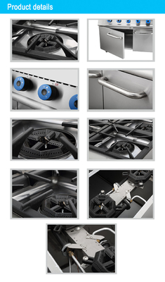 Commerciële gas range oven Oven 6-brander kookplaat met krachtige oven voor professionele keukens