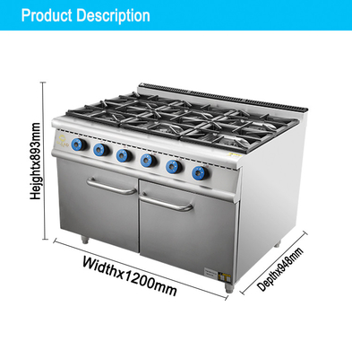 Commerciële gas range oven Oven 6-brander kookplaat met krachtige oven voor professionele keukens