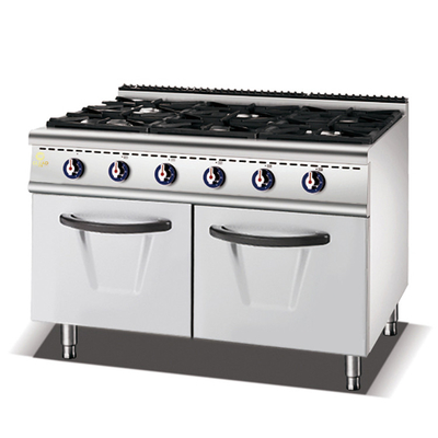 SS304 Gas 6 Range Stove Met Oven LPG/Natuurgas 150KG Hotelapparatuur