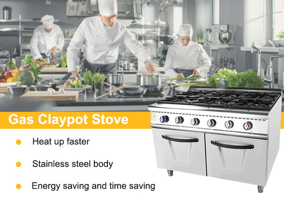 Gas 6 range kachel met oven Commerciële SS304 LPG/Natuurgas Hotelapparatuur