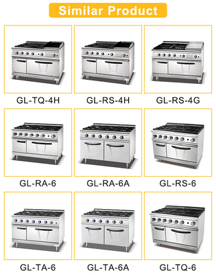 Gas 6 range kachel met oven Commerciële SS304 LPG/Natuurgas Hotelapparatuur