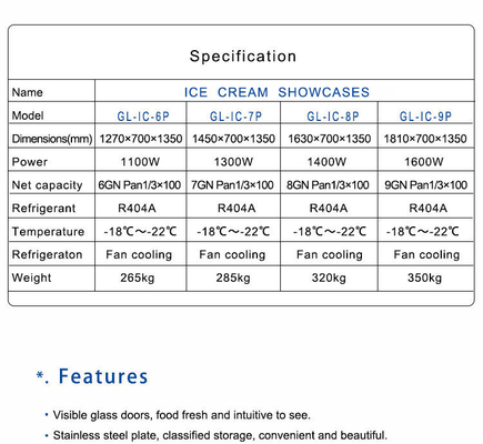 6-tray 1/3 Size Pan 100L Commercial Hotel Ice Cream Machine Fan Cooling 1100W Power
