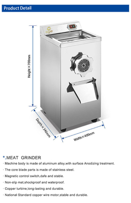 320 kg/uur roestvrijstalen vleesmaler met 2200W koper turbinemotor