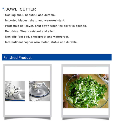 Zware 300 kg/uur capaciteit Hotel Bowl Cutter Met 30L Volume En Quiet Belt Drive