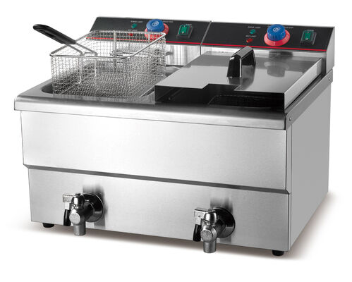 Warm verkrijgbaar Industrieel Restaurant Frijtenmachine tafeltop 2 Tank 2 Korf aardappel chips Fryer gas Deep Fryer