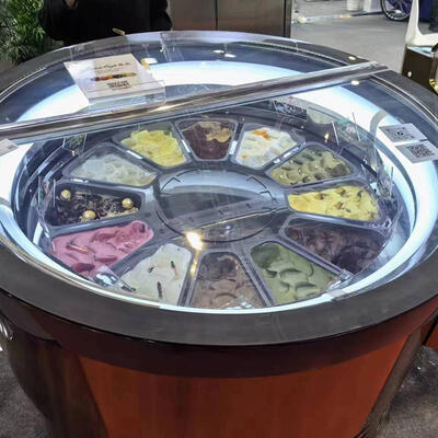 Commerciële Rotary Color Gelato Display Vrieskas Ronde IJs Dippen Kas IJs Showcase